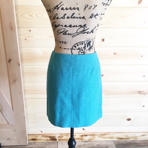 J Crew Wool Poly Blend Skirt Teal Green Size 6 - Picture 5 of 7